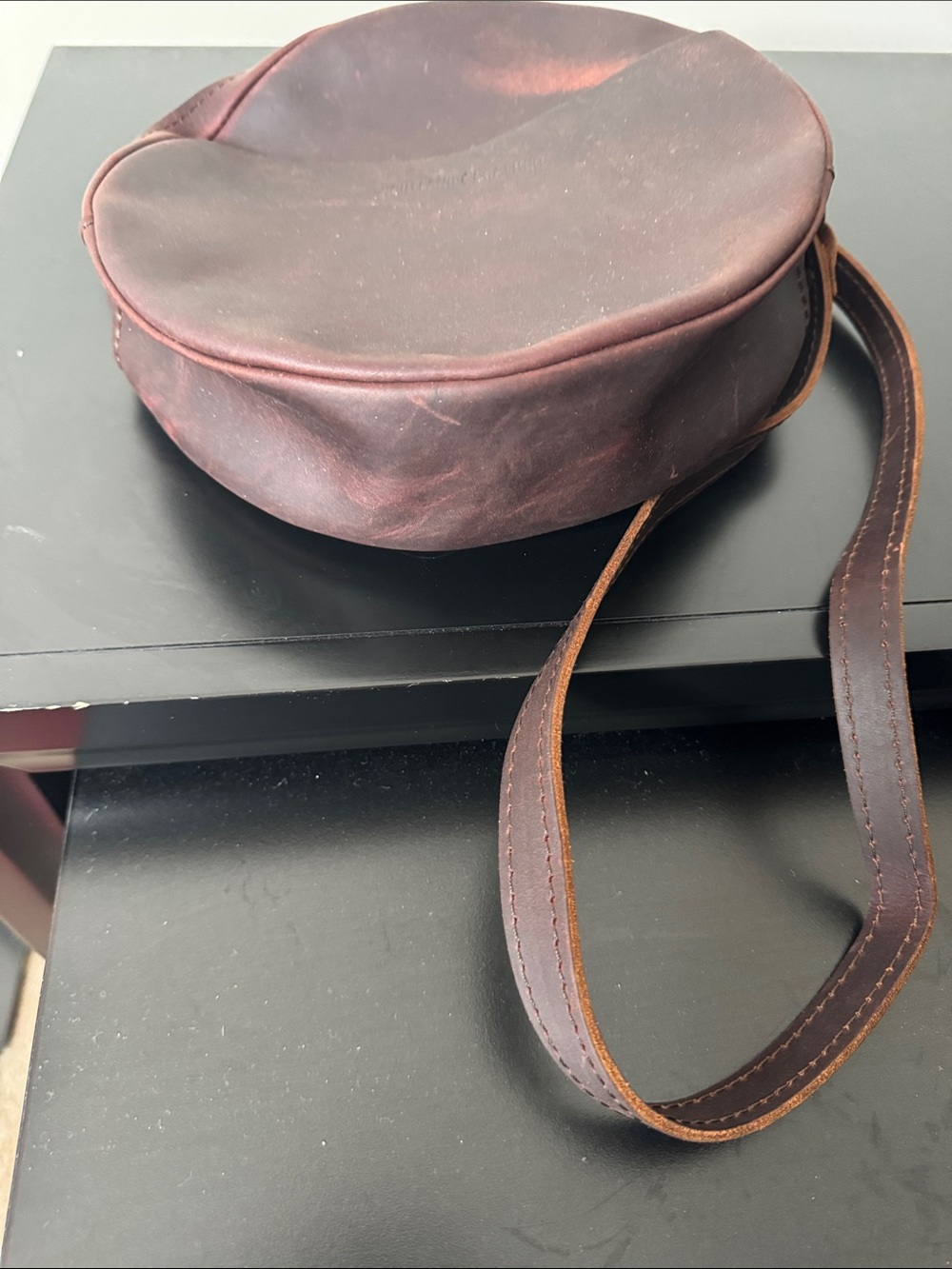 Portland Leather Round Crossbody Bag in Dark Brown - Picture 10 of 11